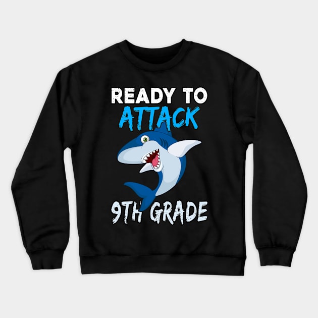 Shark Attack 9Th Grade Boys Back To School Crewneck Sweatshirt by kateeleone97023